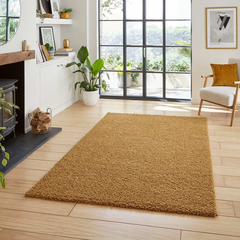 Bali 950 Modern Washable Plain Shaggy Rugs in Gold